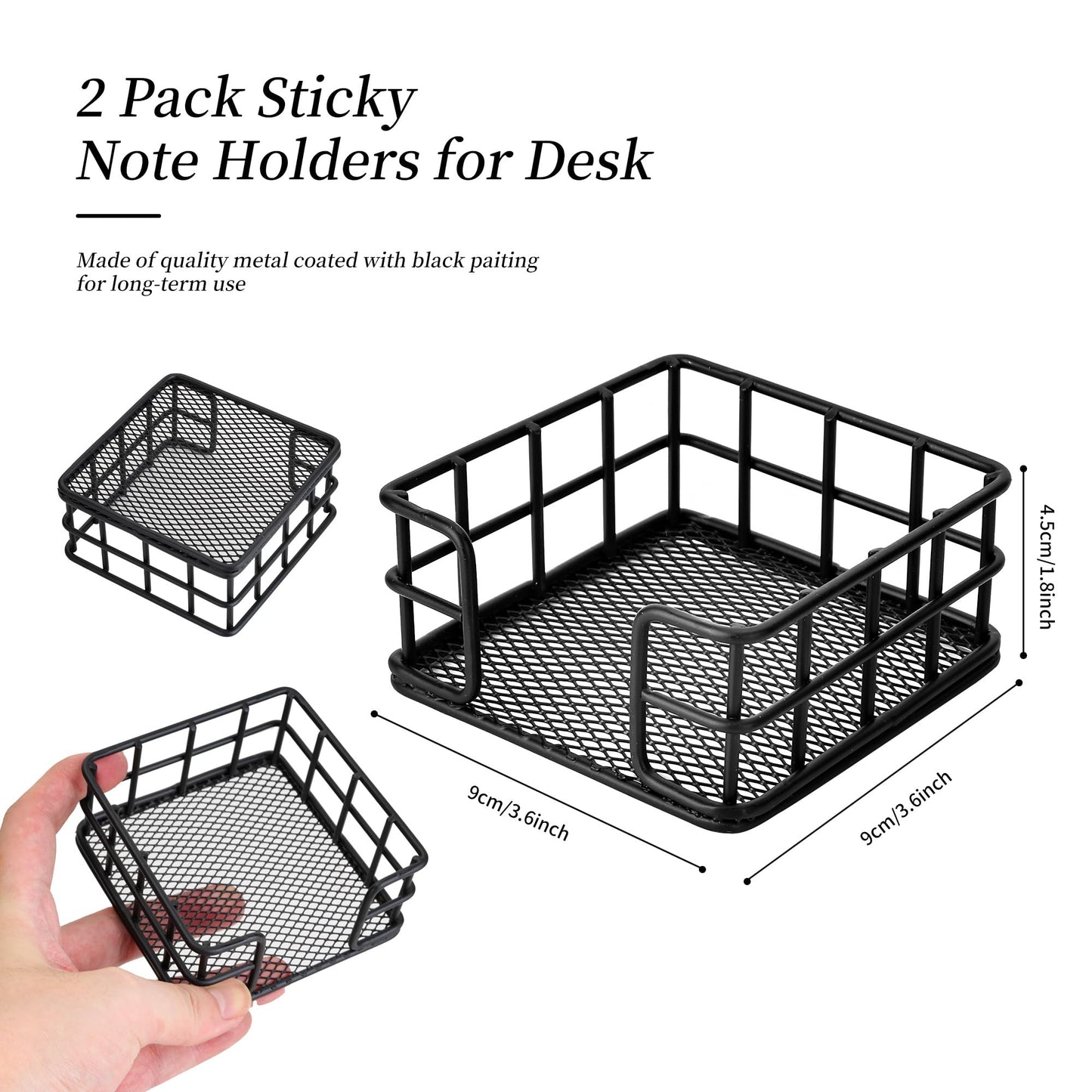 2 Pack Metal Sticky Note Holder, Modern Minimalist Black Wire Memo Note Cube Holder Dispenser Desk Organizer with Mesh Bottom for Home School Office