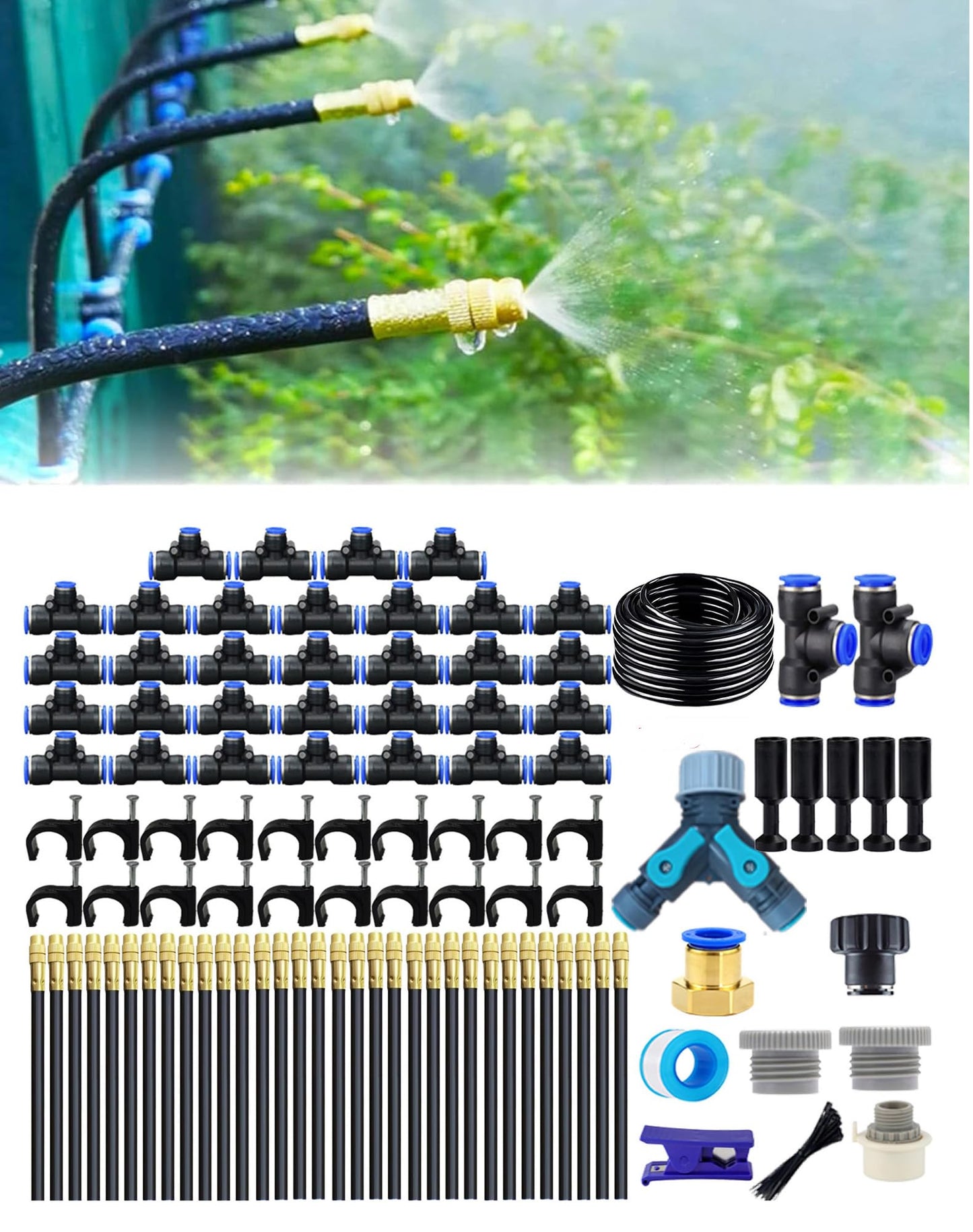 New drip Irrigation kit, Automatic Garden Watering System, Quick Connector and 360-degree Bending Dropper atomizing Copper Nozzle, Garden Plant Lawn Courtyard Watering System. (165FT)