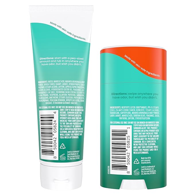 Lume Whole Body Deodorant - Invisible Cream and Solid - 72 Hour Odor Control - Aluminum Free, Baking Soda Free, Skin Safe - 3.0 Ounce Cream and 2.6 Ounce Solid Bundle (Minted Cucumber)