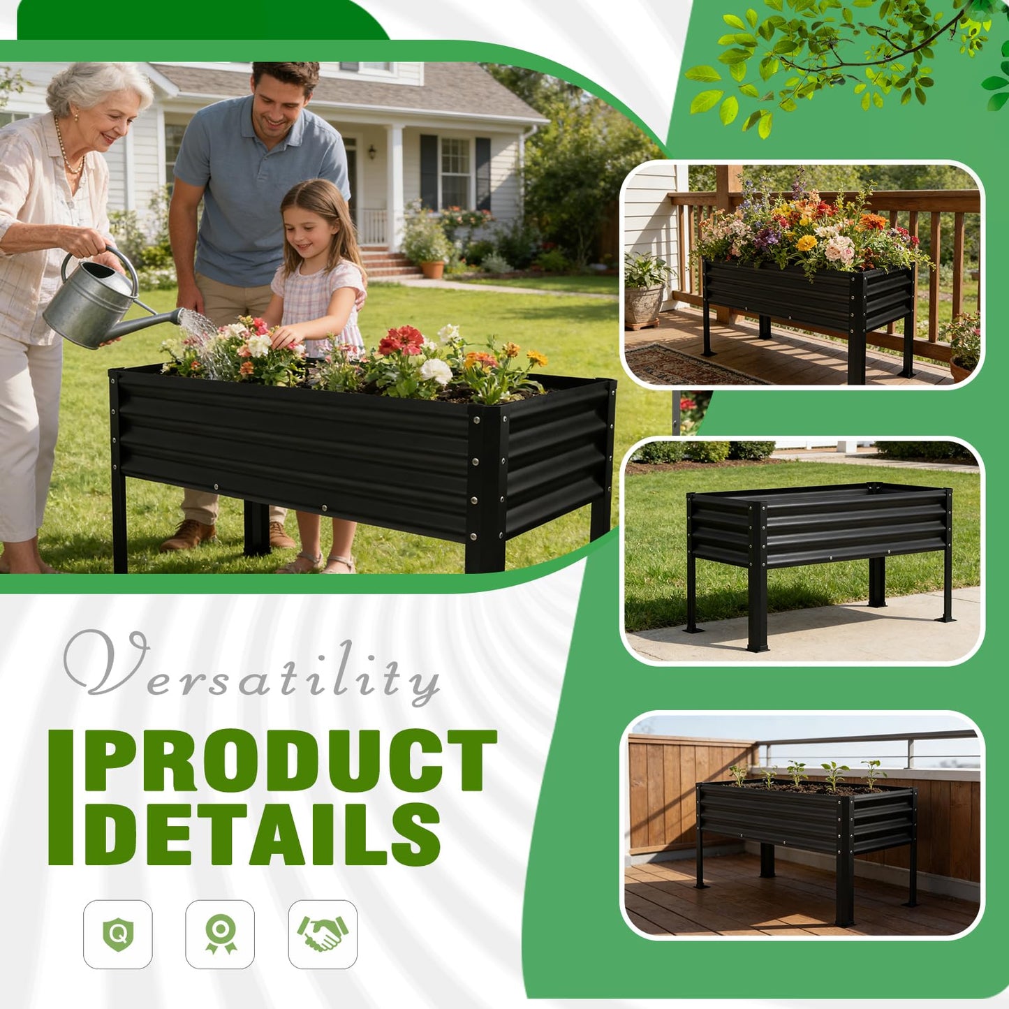 Yardbliss Large Galvanized Raised Garden Bed Outdoor with Legs, Load Capacity 1200LB, 48x26x30in Raised Garden Bed, for Backyard/Patio/Balcony/Gardening/Vegetables Flowers, Black