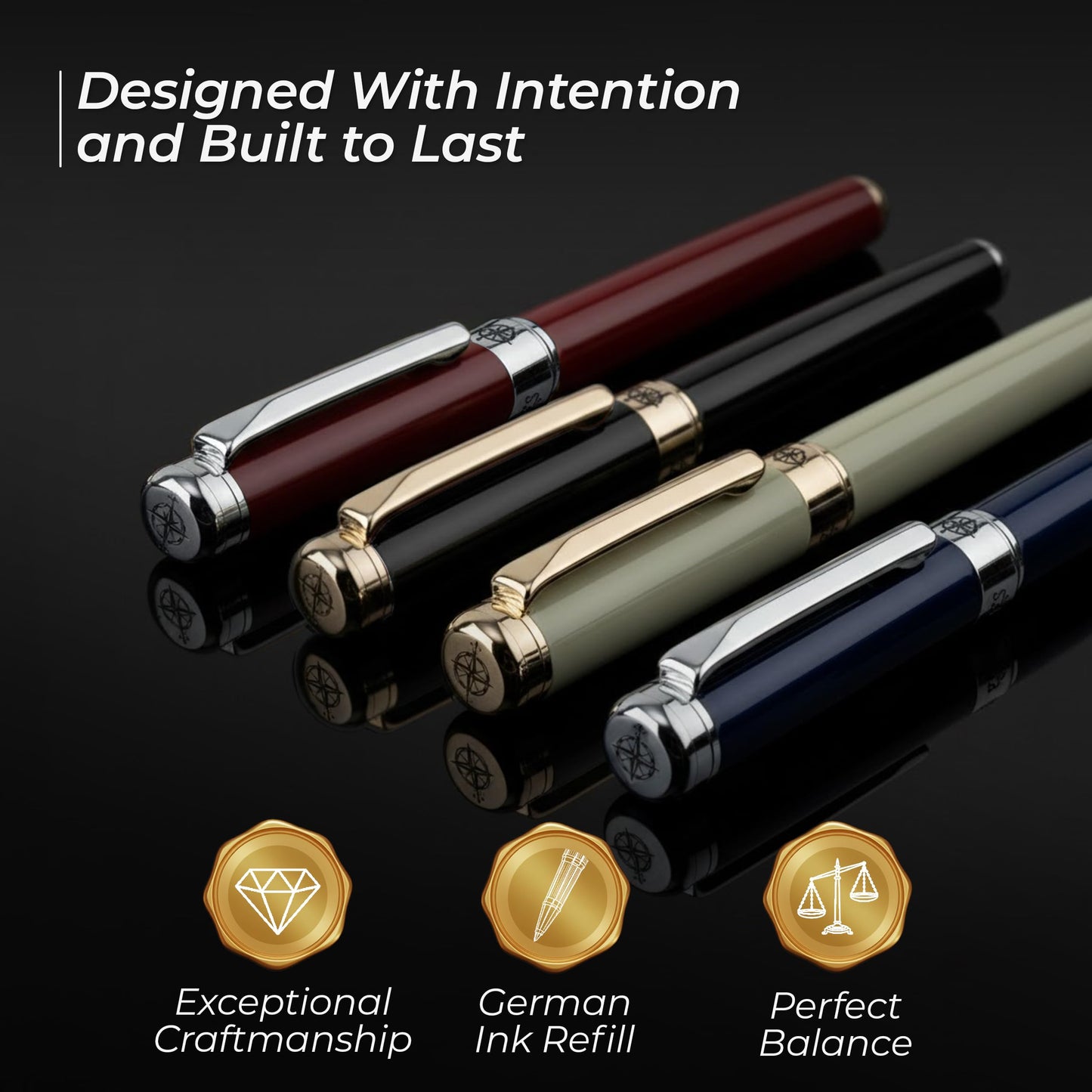 WANDERINGS Premium Rollerball Pen with German Ink – Perfectly Balanced for a Superb Writing Experience, Chrome Accents – Blue Breeze - Includes a Schmidt Refill in a Giftable Presentation Case