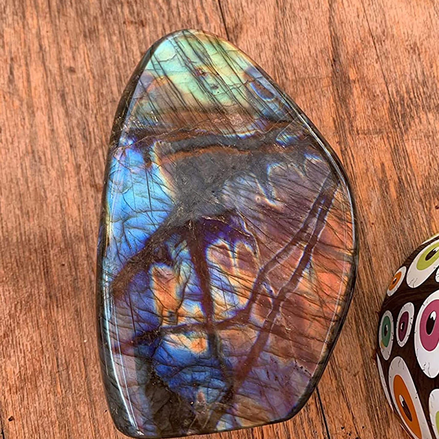 JIC Gem Class 1 Labradorite Palm Stone Crystal, Polished Healing Pocket Worry Stone for Anxiety Stress Relief 1.5-1.8lb