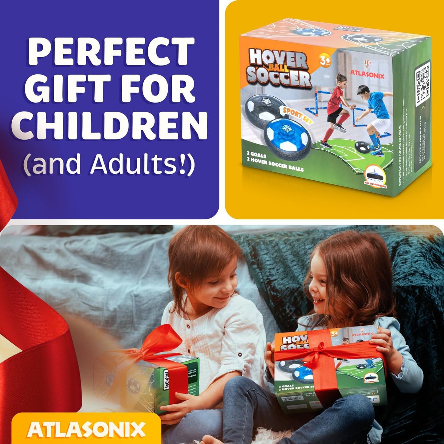 Atlasonix Hover Soccer Ball - Indoor Soccer Ball, Indoor Flying Toy Games (2 Floating Disk) Boy Birthday Gifts, Indoor Silent Game | 2 in 1 Pack