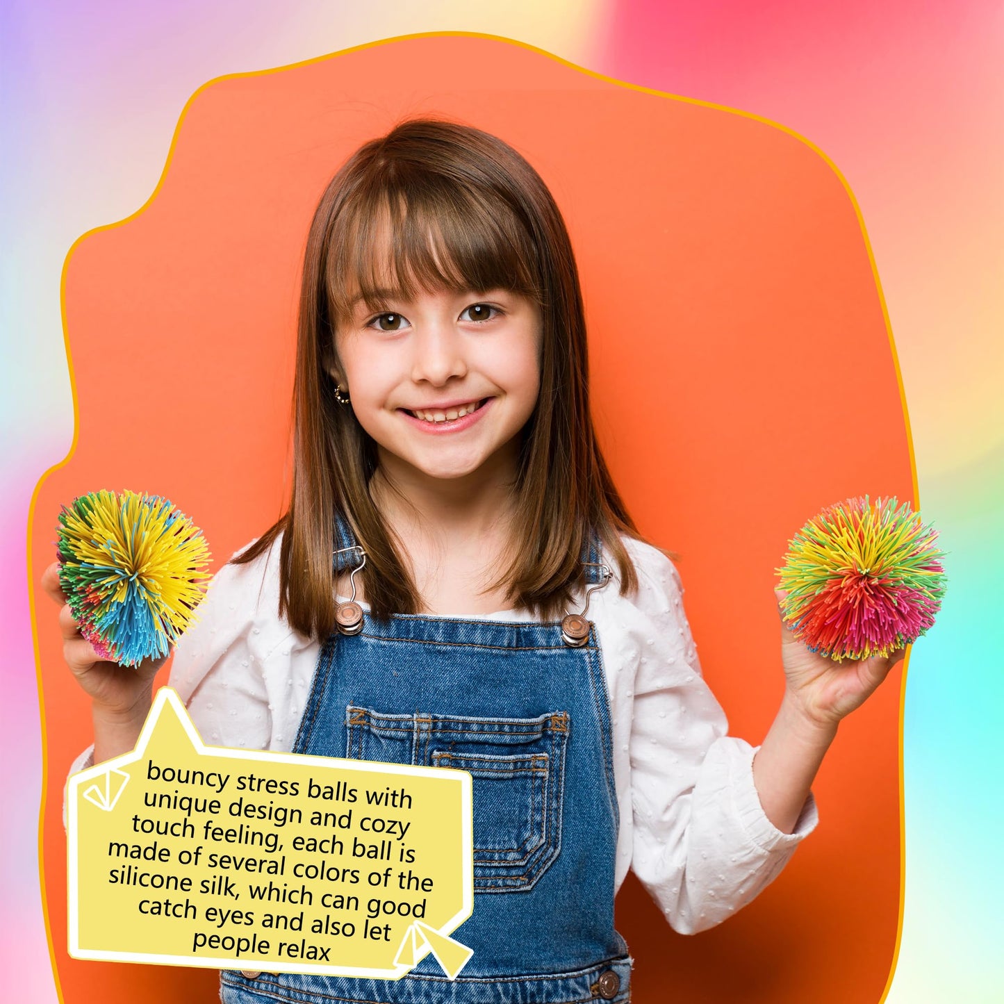 Cagemoga 18 Pack 2.36 Inch Stringy Balls Soft Rainbow Stringy Balls Silicone Silk Ball Active Fun Toy for Kids Birthday Christmas Easter Party Favors Classroom Rewards Gift Bag Fillers