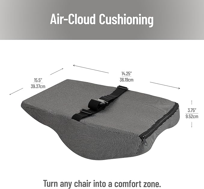 Mind Reader Lumbar Support Cushion for Office Chair and Car Seat, Memory Foam and Cooling Gel Core, Air-Cloud Technology, Back Pain Relief, Improves Posture, 15.5" L x 3.75" W x 14" H, Black
