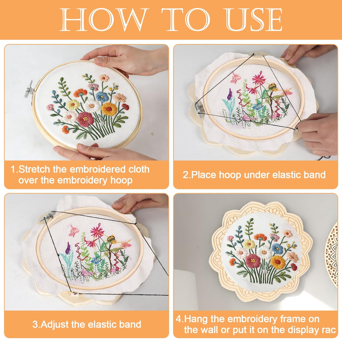 4 Sets Wood Embroidery Hoop Frame 8 Inch Embroidery Display Frame Large Round Wooden Embroidery Frame for Finished Cross Stitch Hoop Frame DIY Decor Sewing Ornaments
