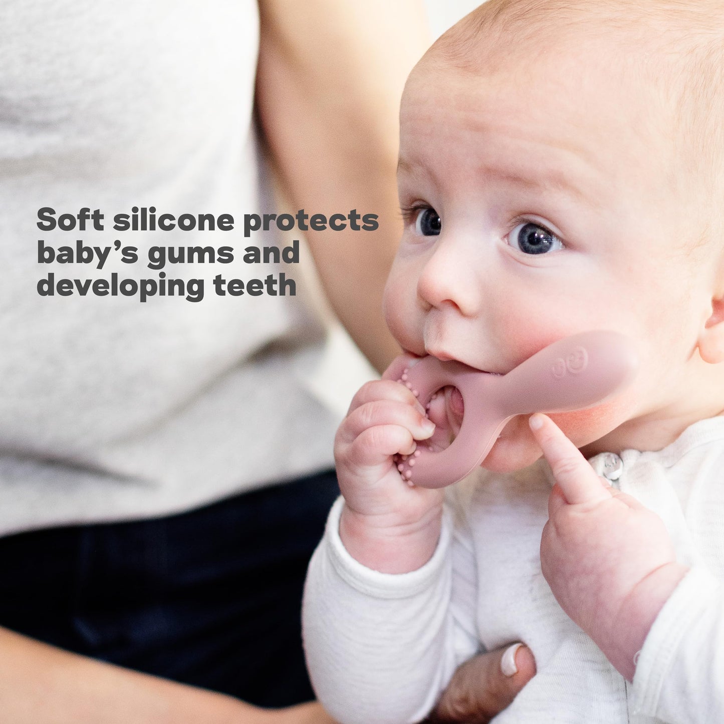ezpz Oral Development Tools (3 Pack in Pewter) - 3 Months+ - Non-Slip Loop, Smile and Stick 100% Silicone Tools - Prepare for Chewing + Solids - Baby-Led Weaning Supplies