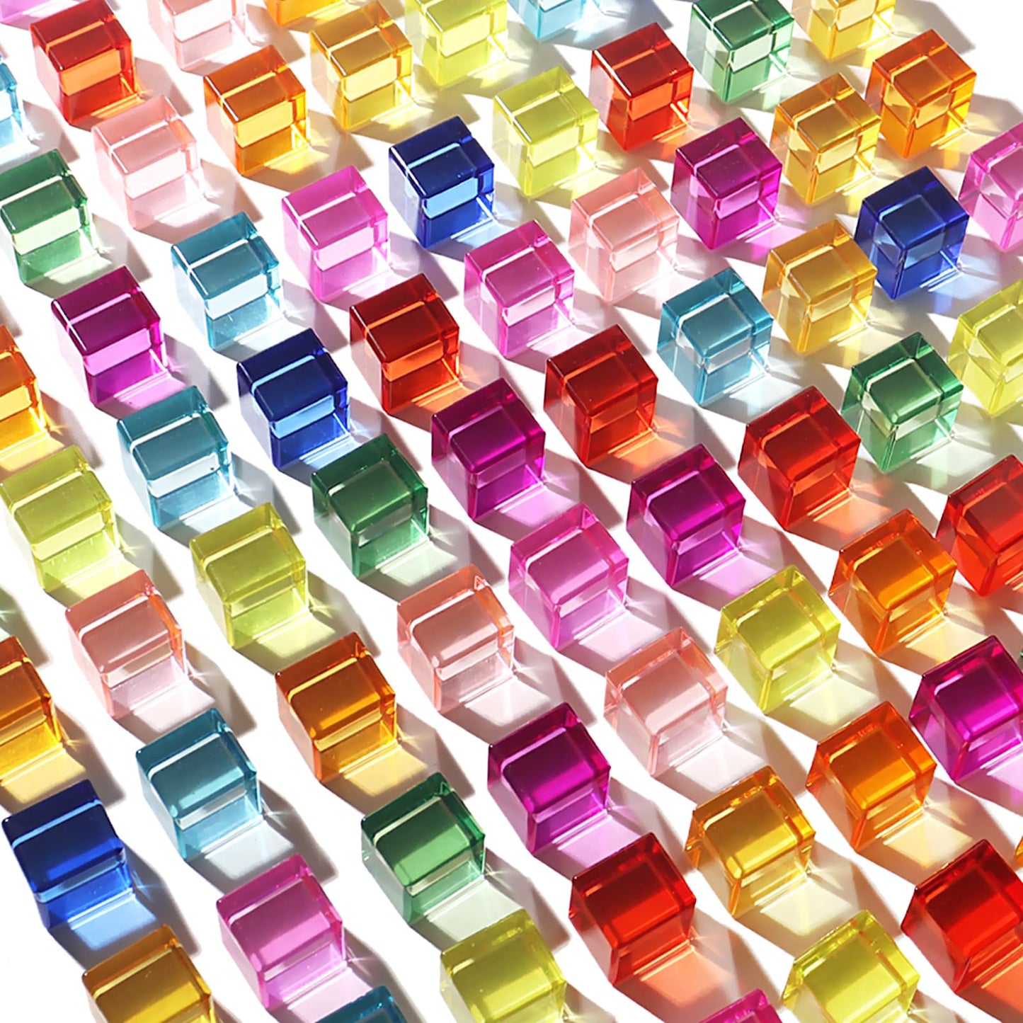 Dinhon 100 Pcs Acrylic Blocks for Toddler - 10 Colors Rainbow Gem Blocks, 2.5x2.5cm Crystal Cubes Stacking Rainbow Toy for Kids 1-5 Years Old, Light Table Blocks Bulk Birthday Gift