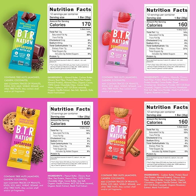 B.T.R. Nation Keto Superfood Protein Bars - Plant Based and Free of Sugar Alcohols | (12) Bar Variety Pack | Gluten Free, and Boosted with Powerful Superfoods!