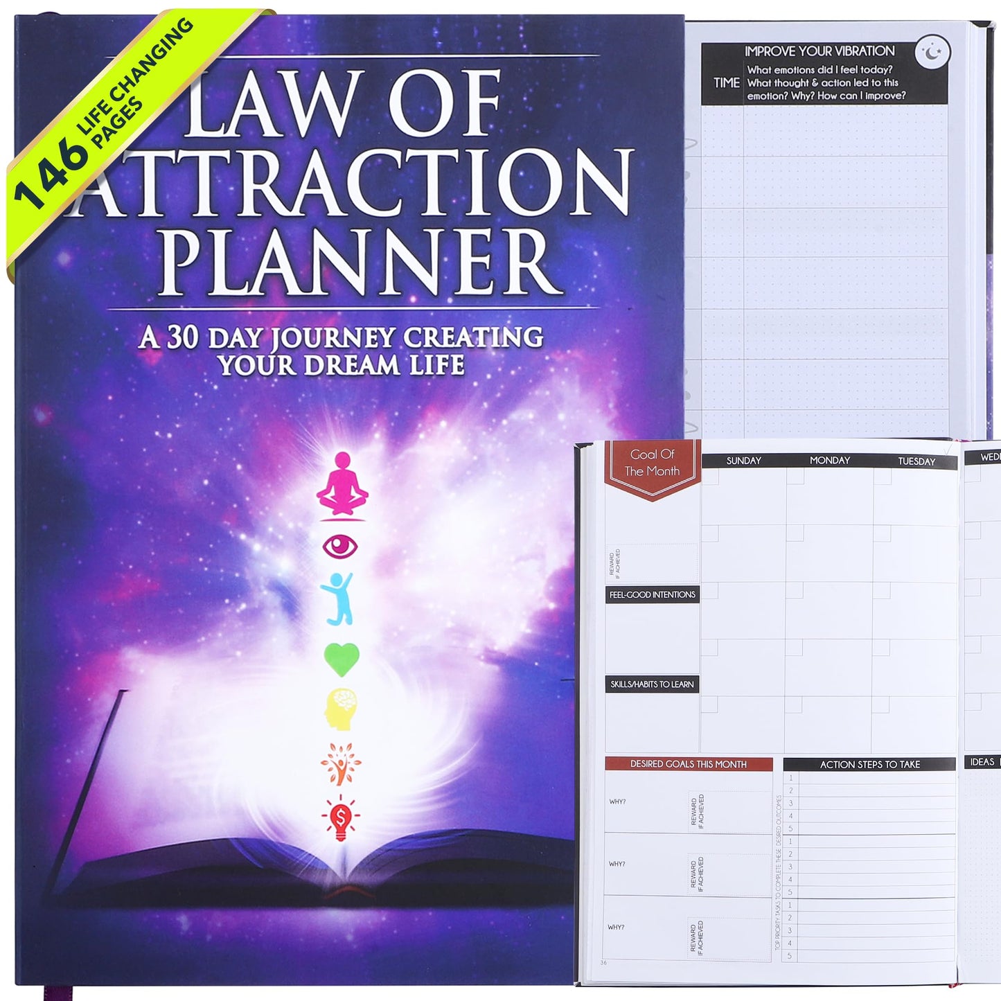 Law of Attraction Planner and Manifestation Journal - A 30 Day Journey Manifesting Your Dream Life, Goal, Positivity, Affirmation & Happiness | Daily Guided & Gratitude Journal, Foldable Vision Board