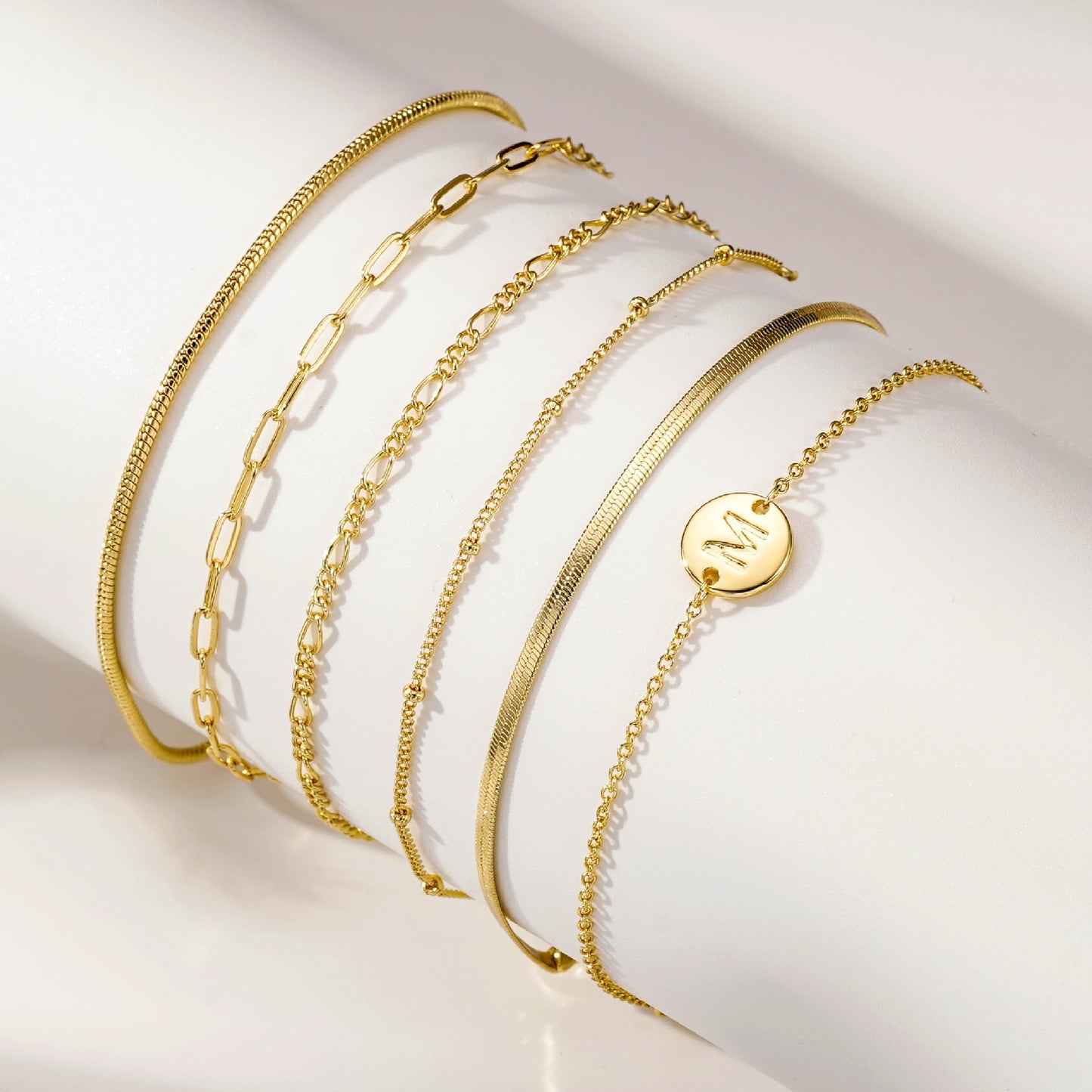 Lydow Bracelets for Women, Stack Jewelry Set Initial D Chain Stackable Letter Teen Accessories Pulseras Para Mujer 6 Inch 6PCS