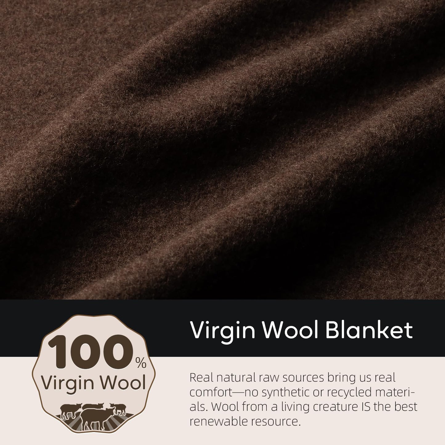 Molithe 100% Wool Blanket, 62" x 86", Warm, Thick, Washable, Military Wool Blanket, Great for Camping, Outdoors, Sporting Events, Survival Kits, Brown