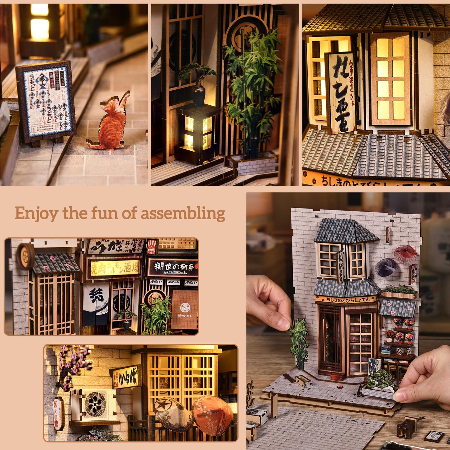 Book Nook Kit, DIY Miniature House Kit for Adults and Teens, 3D Puzzle Tiny Dollhouse House Bookshelf Decor, Adult Crafts Booknook Gifts for Book Lovers (Cat Waiting Alley)
