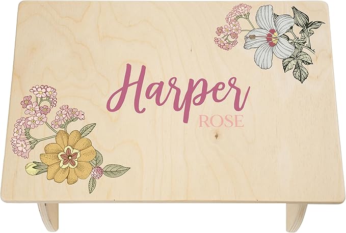 Step Stool for Toddlers- Personalized Wood Kids Step Stool with Name for Kitchen Sink, Bathroom, Potty Training, Toilet, Kitchen Sink- Sturdy and Safe- Made in USA by BloomOwl (Floral- Vintage)
