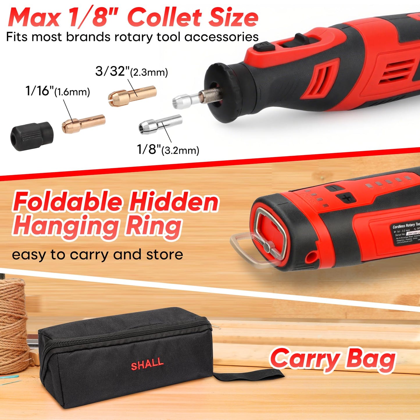 SHALL 8V Cordless Rotary Tool Kit, Lightweight 2.5 Ah Battery Rechargeable Dog Nail Grinder w/ 122 Accessories, 5-Speed Power Rotary Tool for Sanding, Carving, Polishing, Engraving, Pet Grooming