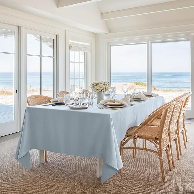 Linen World Blue Linen Tablecloth - 100% French Linen Table Cloth 108" x 60" Inch,Washable Rectangular Tablecloth for Dining,Outdoor,Weddings and Restaurants,Decorative Thanksgiving Christmas