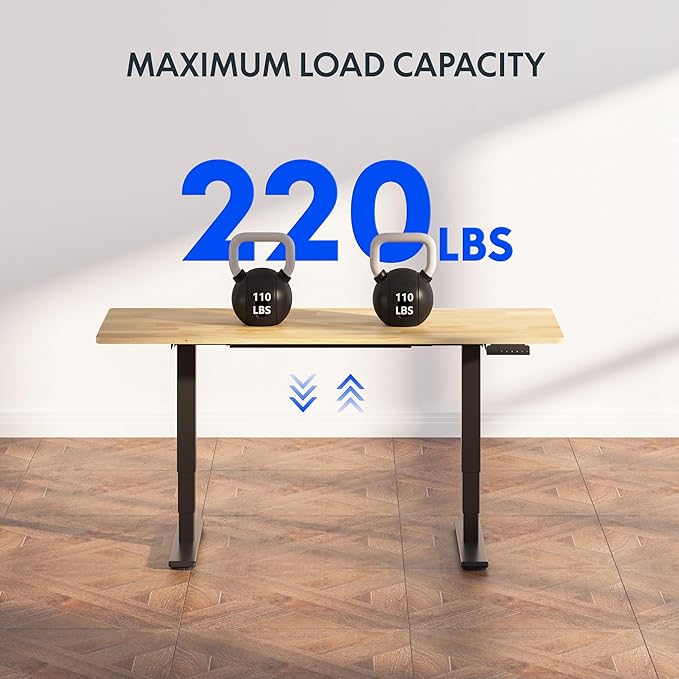 FlexiSpot E6 Solid Wood 3-Stage Dual Motor 63 x 24 Electric Standing Desk, Holds 220 lbs, Adjustable Height w/ Memory Presets, Butcher Block Rubberwood Desktop & Black Frame, Ships in 2 Boxes