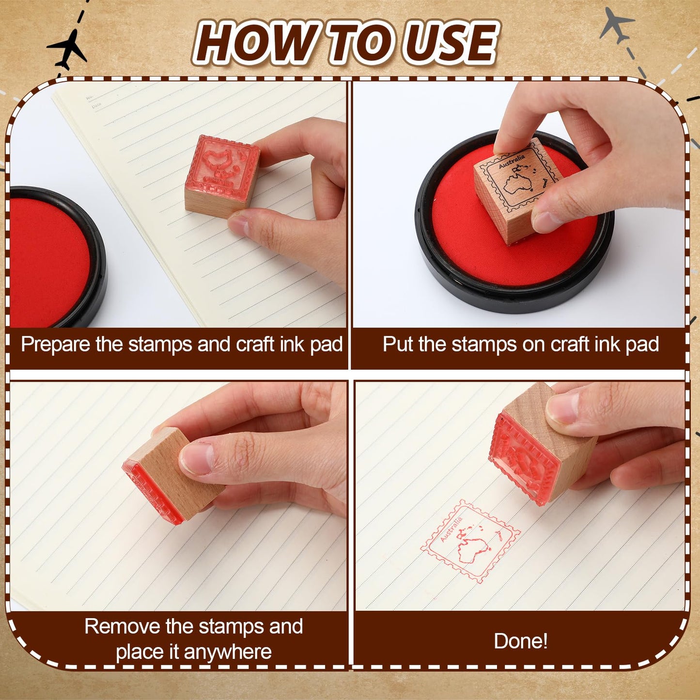 Tosstuki 7 Pcs Continent Rubber Stamp Frames Passport Stamps Continents Rubber Stamp Set for Card Making Decoration and Scrapbooking Supplies DIY Tools Gifts