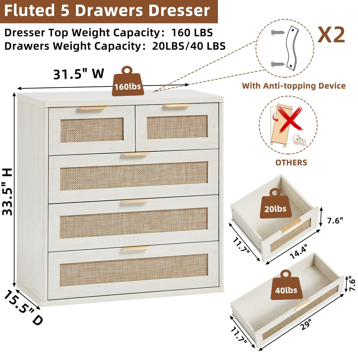 Rattan Dresser Set 2 for Bedroom