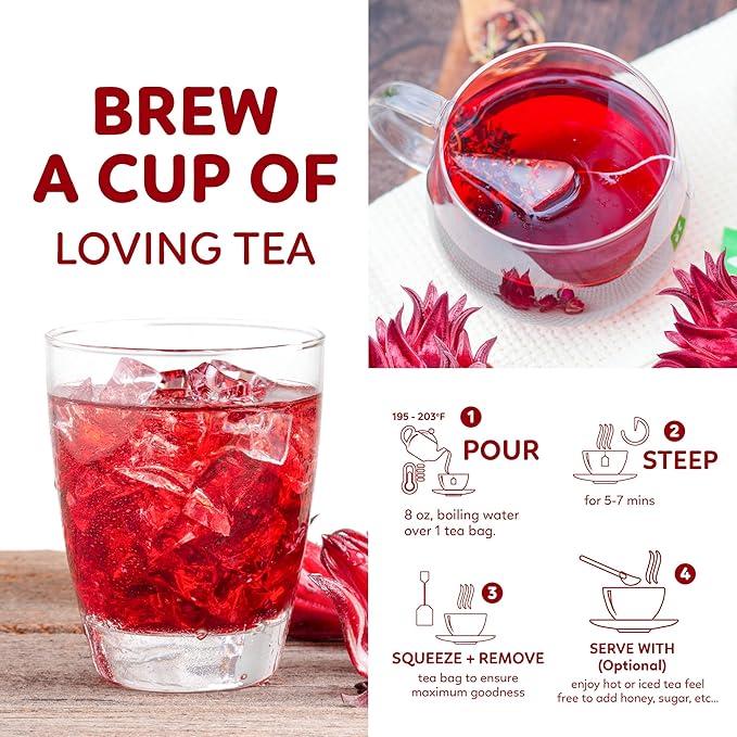 Indochine Blends Loving Tea | Hibiscus Tea Bags | Hibiscus & Organic Rosemary, Black Tea, Rose | Sugar-Free, Caffeine-Free Herbal Tea for Relaxation | 4.4 oz | 50 Corn-Fiber Pyramid Bags