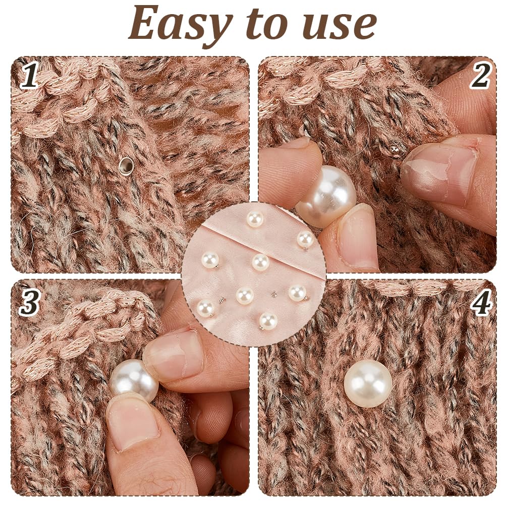 AHANDMAKER 150 Sets 12mm Pearl Buttons, No Sew White Imitation Pearl Buttons Reusable and Removable Embellishments Button for Coats Shirts Wedding Dresses Clothes Bags Decoration DIY Crafts