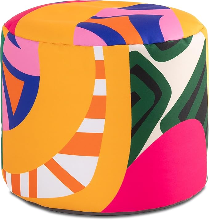 Jaxx Spring Indoor/Outdoor Bean Bag Pouf Ottoman, Zuri Multicolor Pattern