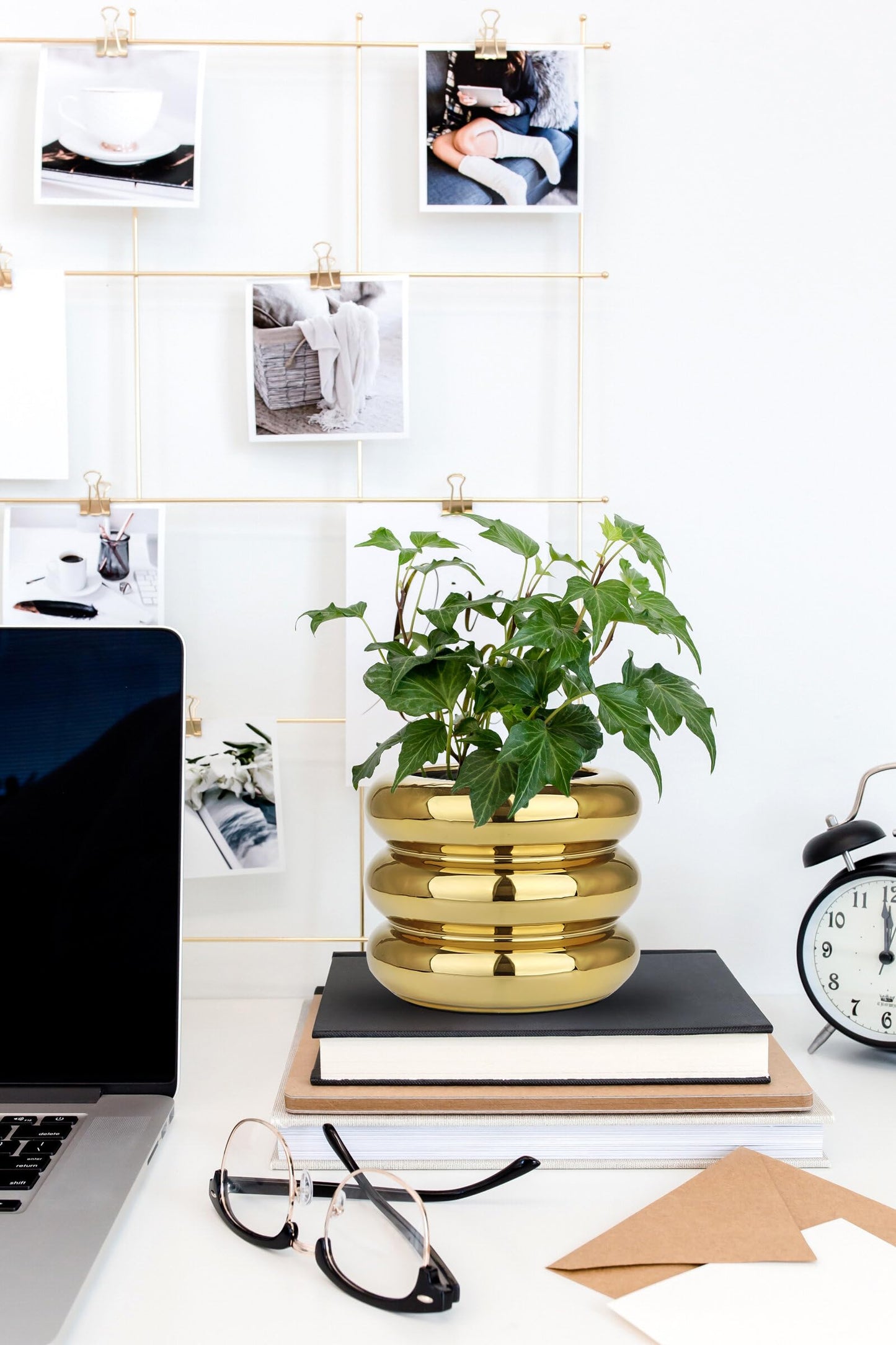 Briful Gold Ceramic Planter Pot with Drainage Hole 6in Polished Tiered Bubble Flower Planter Garden Pot for Indoor Plants Modern Home Office Decor