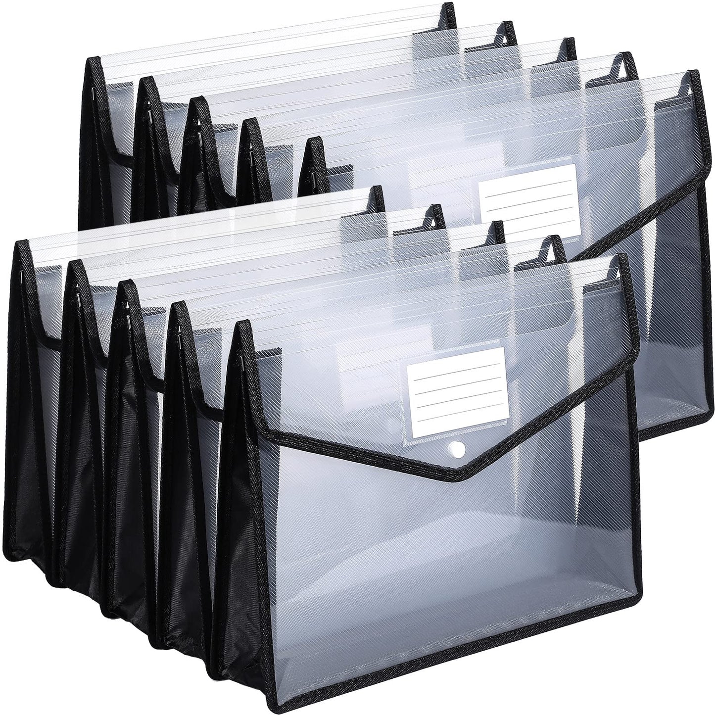 10 Pieces Plastic File Folders Envelope Expanding File Wallet Organizer Documents Folder with Snap Closure and Pocket B4 Waterproof Transparent Pouch for School Office(Black, White,Horizontal)