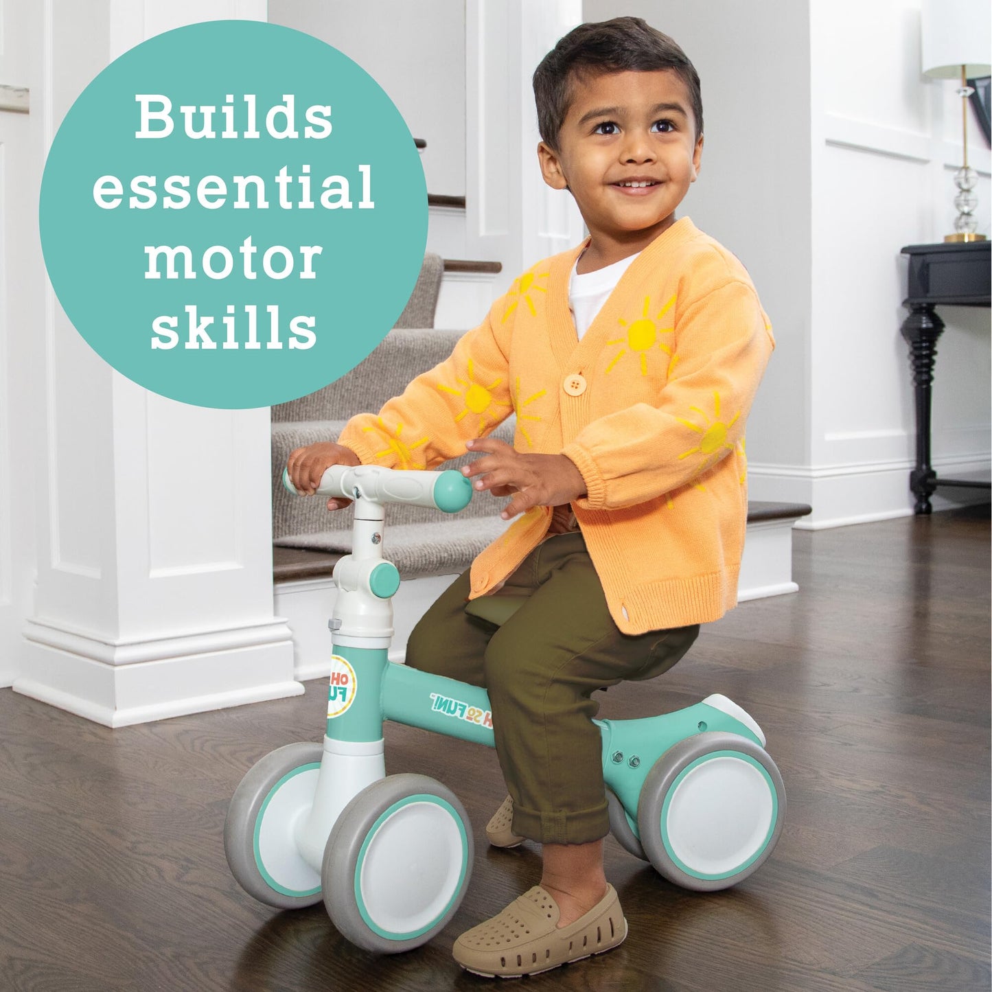 MindWare Balance Bike 1+ Year Old Baby First Bicycle for Toddlers 1-2 First Birthday Gift Ideas Interactive Montessori Ride On Toy - Oh So Fun Teal