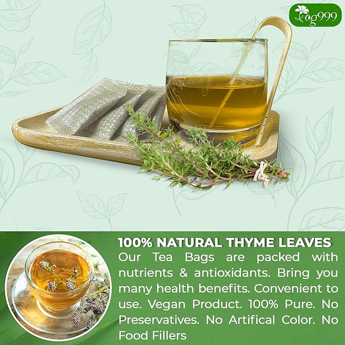 TOG999, Premium 120 Thyme Leaf Tea Bags, 100% Natural & Pure. Loose Leaf Thyme Herbal Tea. No Sugar, No Caffeine, No Gluten, Vegan.