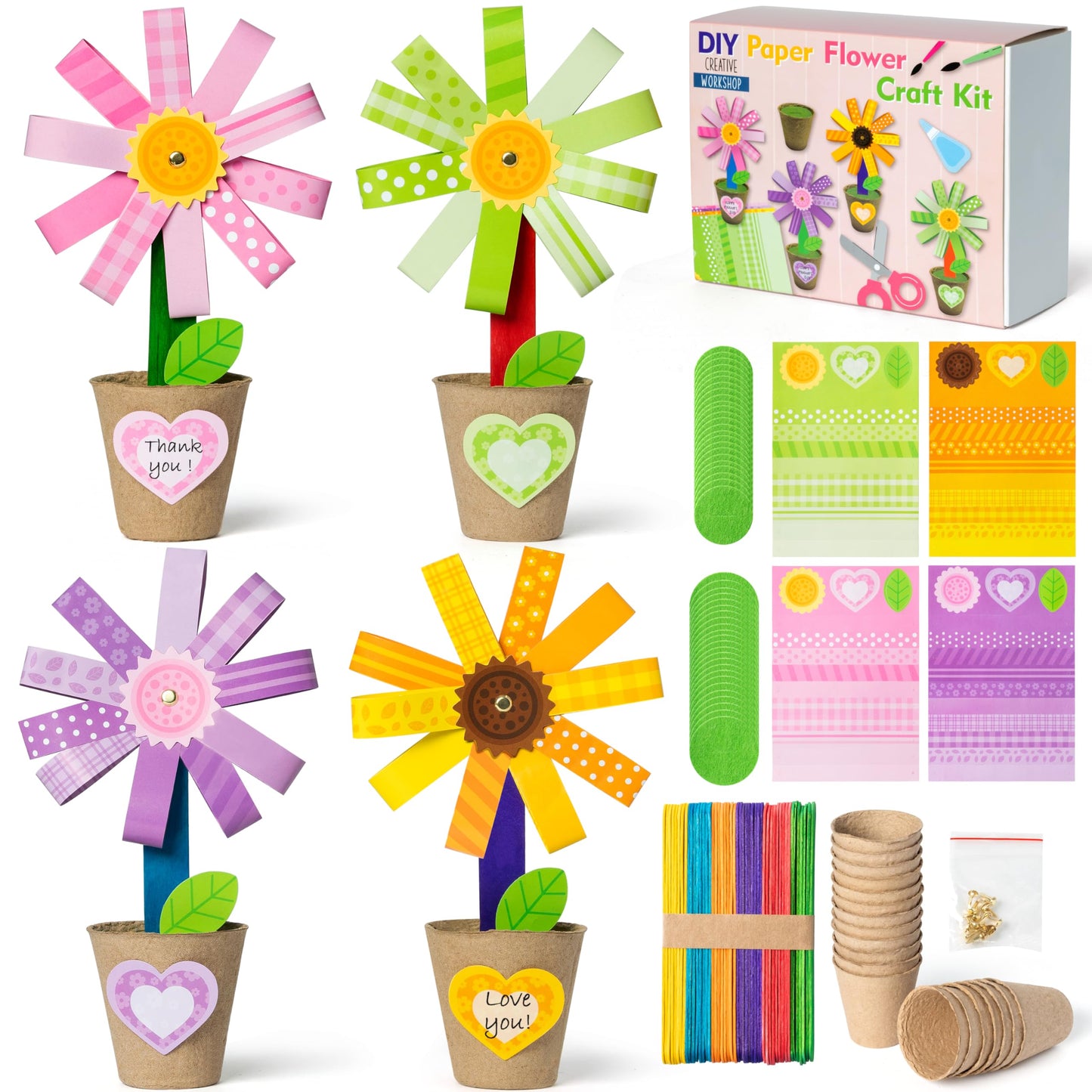 WATINC Foldable Flower Paper Pot Craft Kits - Make Your Mother's Day Standing Flowers Gift Crafts Decorations, Fun Spring DIY Decor Home School Classroom Art Activities for Mom (24Pcs)