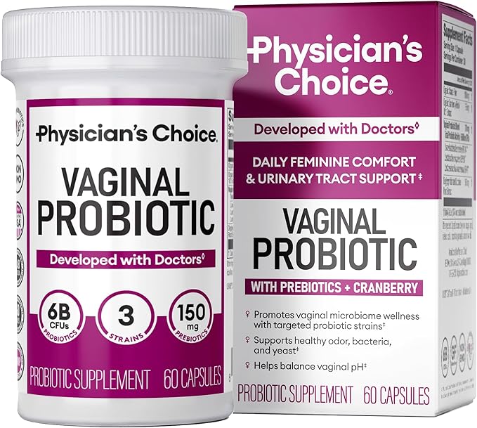 Physician's CHOICE Vaginal Probiotics for Women - pH Balance, Odor Control, Yeast Balance, Vaginal Flora & Feminine Health - 6B CFU with Organic Prebiotics and Cranberry Extract - 60 CT