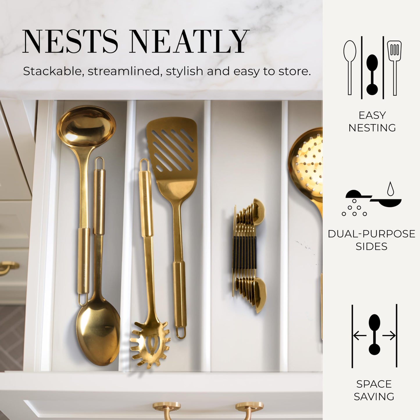 Gold Magnetic Measuring Spoons with Leveler - Featuring 8-Piece Upgraded Style, Dual-Sided, Stackable, Stainless Steel Gold Measuring Spoons Set - Fits in Spice Jars, Luxury Kitchen Accessories