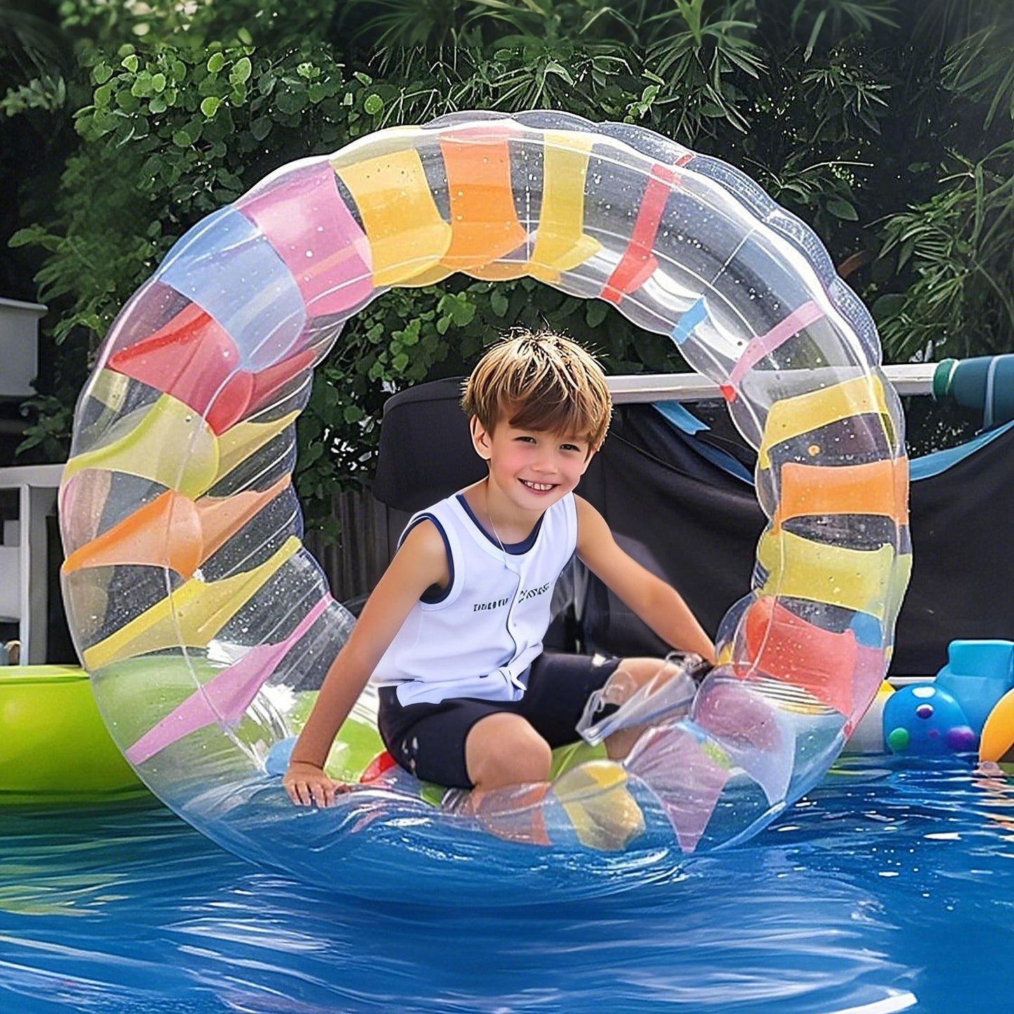 Zcaukya 47" Giant Inflatable Water Wheel for Kids, Colorful Pool Float Roller Toy for Swimming Pools, Beaches, Lawns Summer Party Fun