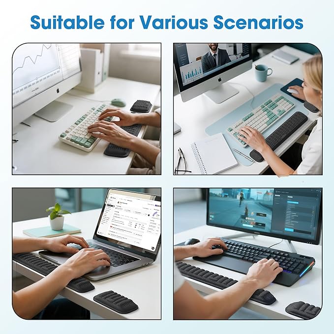 MEKASS Ergonomic Wrist Rest for Keyboard and Mouse, Soft Memory Foam Keyboard Wrist Rest Set with Non-Slip Silicone Base, Easy Typing, Pain Relief, Comfort for Office, Work, Gaming (Classic Black)