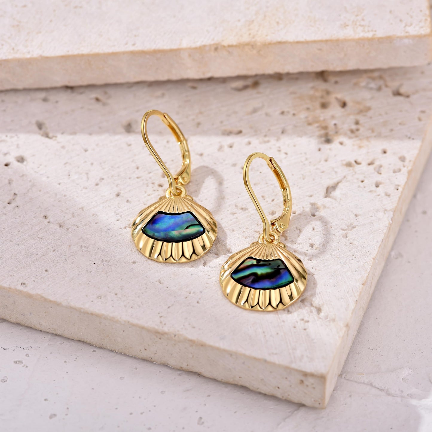 HELORET Clam Shell Earrings Abalone Gold Dangle Drop Gold Plated Earrings Beach Shell Jewelry for Women
