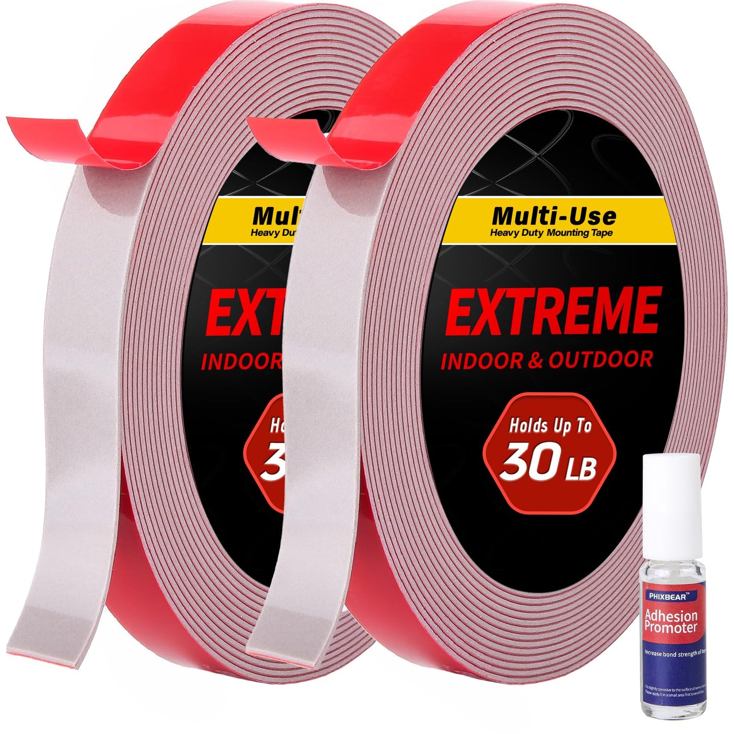 PHIXBEAR Super Strong Adhesion, Heavy Duty Double Sided Tape, Waterproof for Indoor & Outdoor Use, Multipurpose Automotive Wall Mounting Foam Adhesive (0.6in×30ft), 2 Rolls