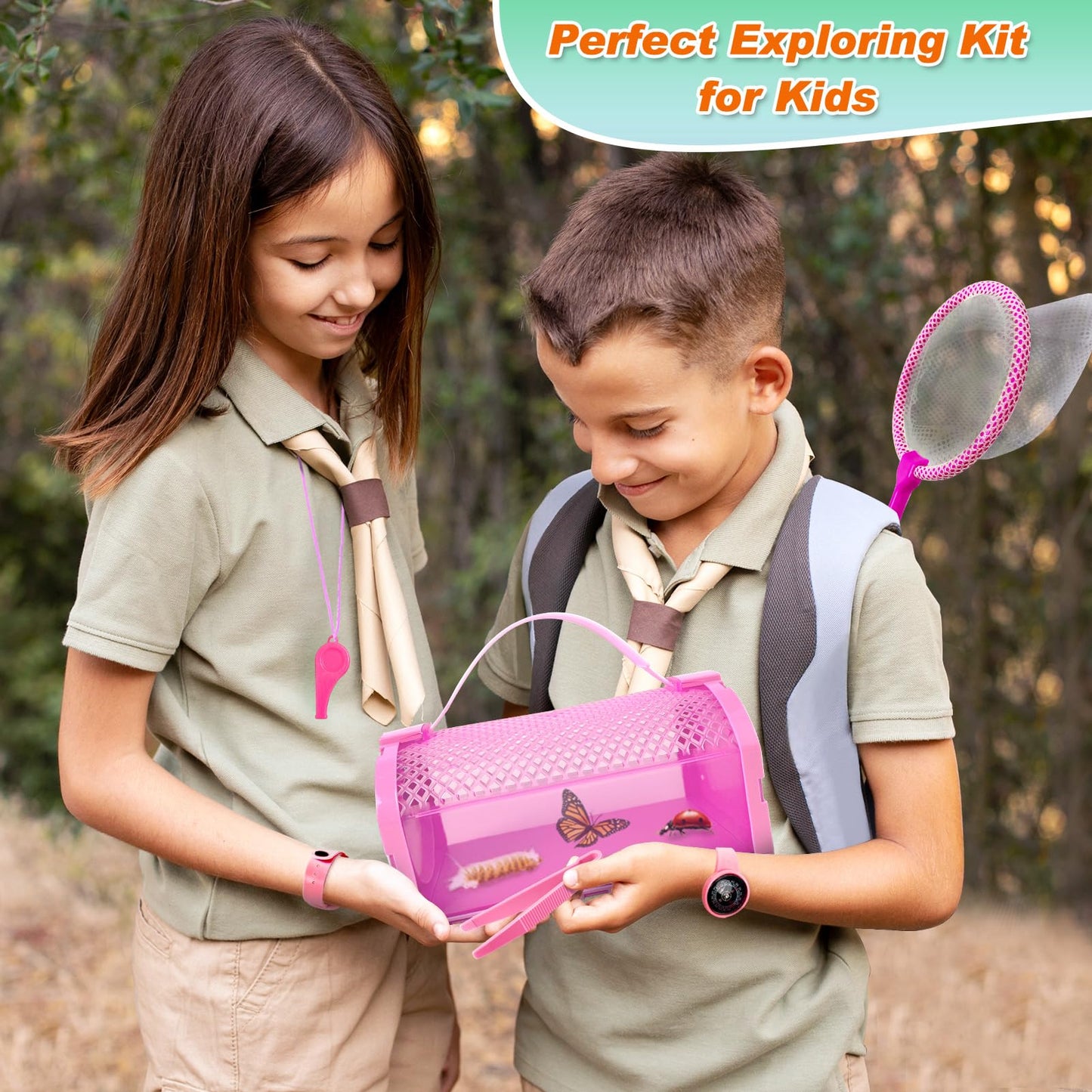 YOPINSAND Bug Catcher Kit & Outdoor Explorer Kit for Kids, 10 Pcs Bug Catching Kit with Toy Cage, Backpack, Manifying Glass, Toy Net, Outdoor Exploration Toys Gift for Boys Girls 3-12