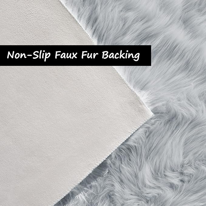 Goolela Grey Fluffy Fuzzy Furry Runner Rug 2x6 for Bedroom Bedside Faux Sheepskin Fur Shaggy Soft Plush Sheepskin