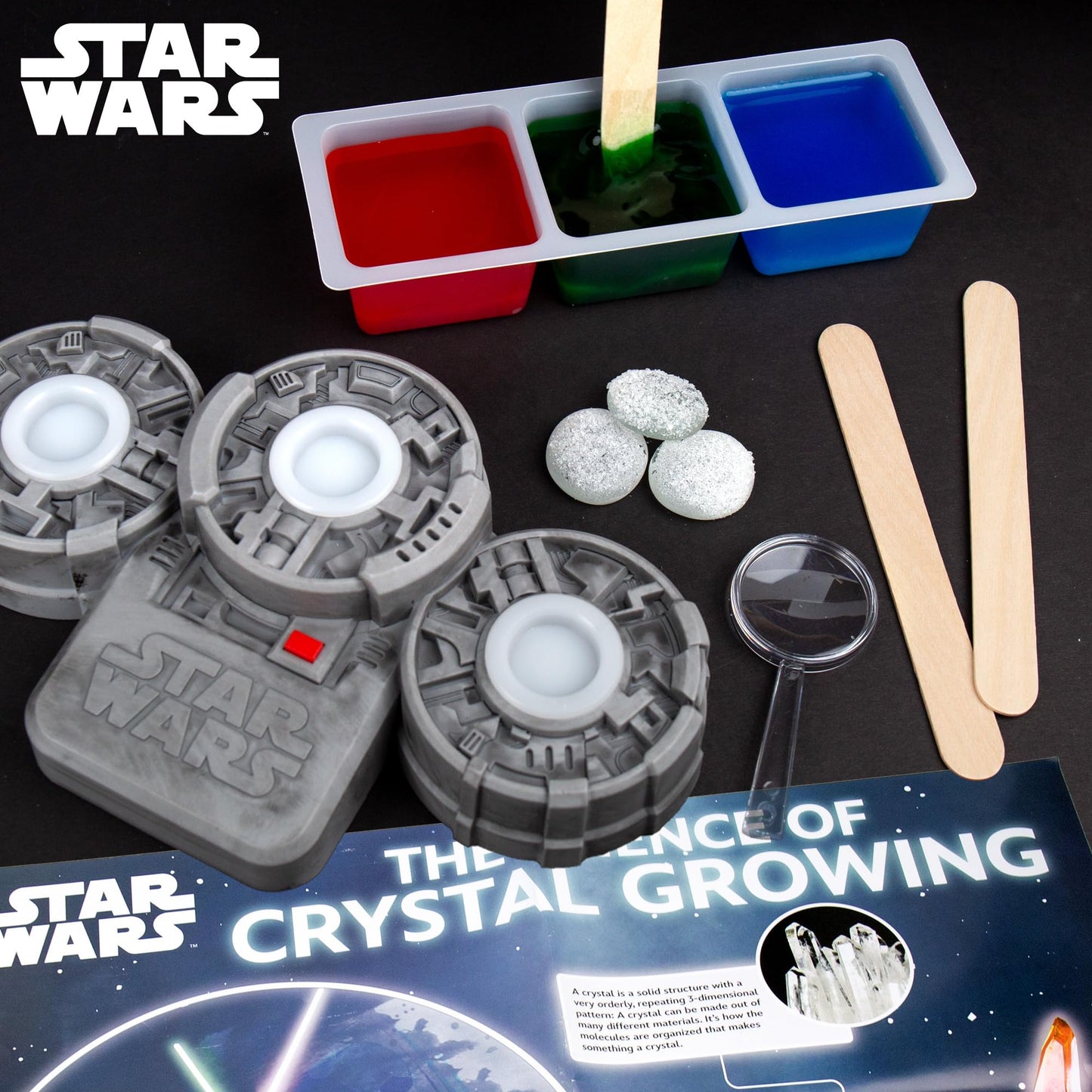 STAR WARS Glowing Crystals, Crystal Growing Kit with Light Up Display Stand, Grow 3 Colorful Crystals, Gift for 8 Year Old Boy, Merch, Toys for Boys Age 8-12