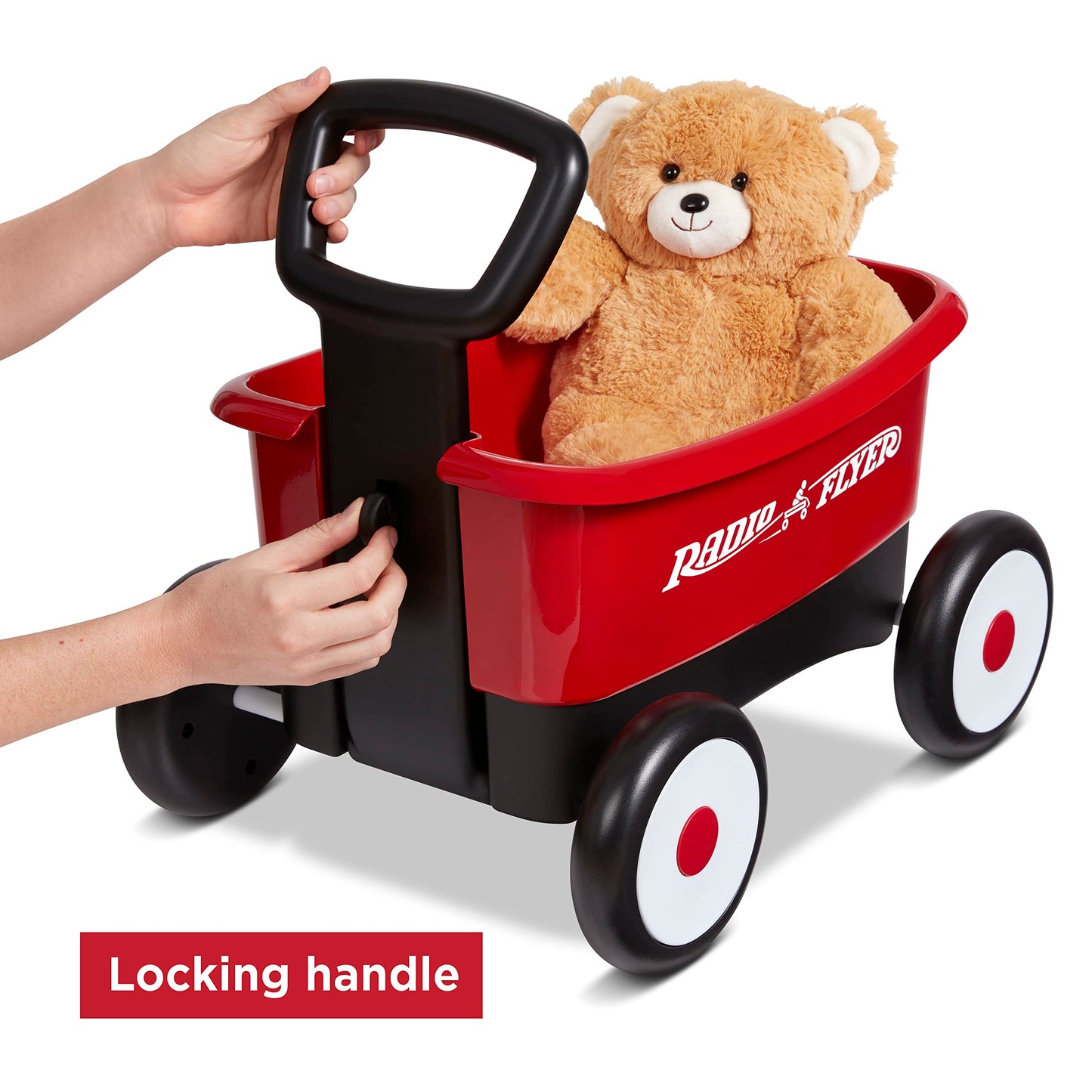 Radio Flyer Push & Pull Walker Wagon with Teddy Bear, Red, for Kids 1-4 Years Old, Locking Handle for Stability, Baby Push Walker Converts to Pull Wagon, for Indoor & Outdoor Play