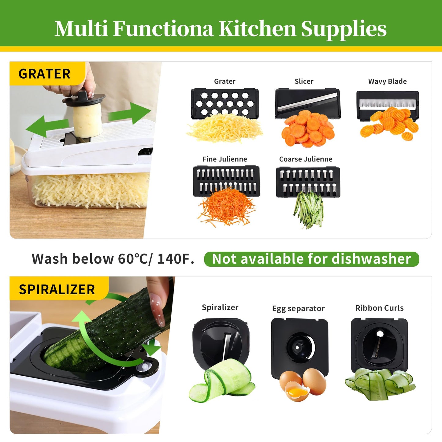 18-in-1 Vegetable Chopper Mandoline Slicer for Kitchen, Food Chopper with Container, Veggie Cutter, Onion Mincer Tomato Dicer, Fruit Slicer Spiralizer, Cheese Grater, Kitchen Gadgets House Essentials