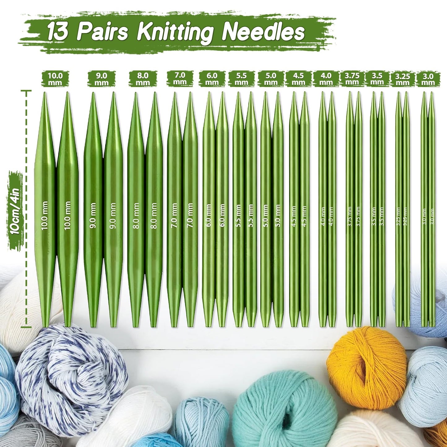 TRILVIX Knitting Needles Set, 13 Pairs Aluminum Interchangeable Circular Knitting Needles Set 4 Inch with 4 Cables, Accessories and Storage Bag for Multiple Knitting Projects Green