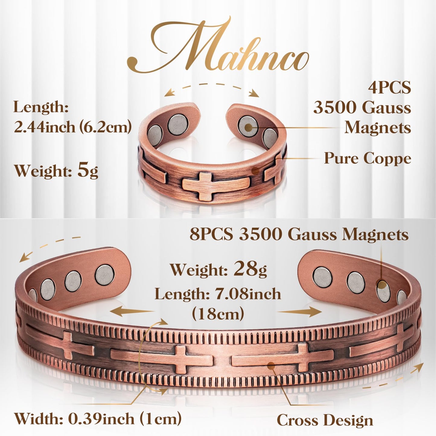 Lymphatic Drainage Ring & Copper Bracelet for Women, Magnetic Copper Bracelet and Magnetic Lymph Detox Ring, 100% Solid Pure Copper Jewelry Gift