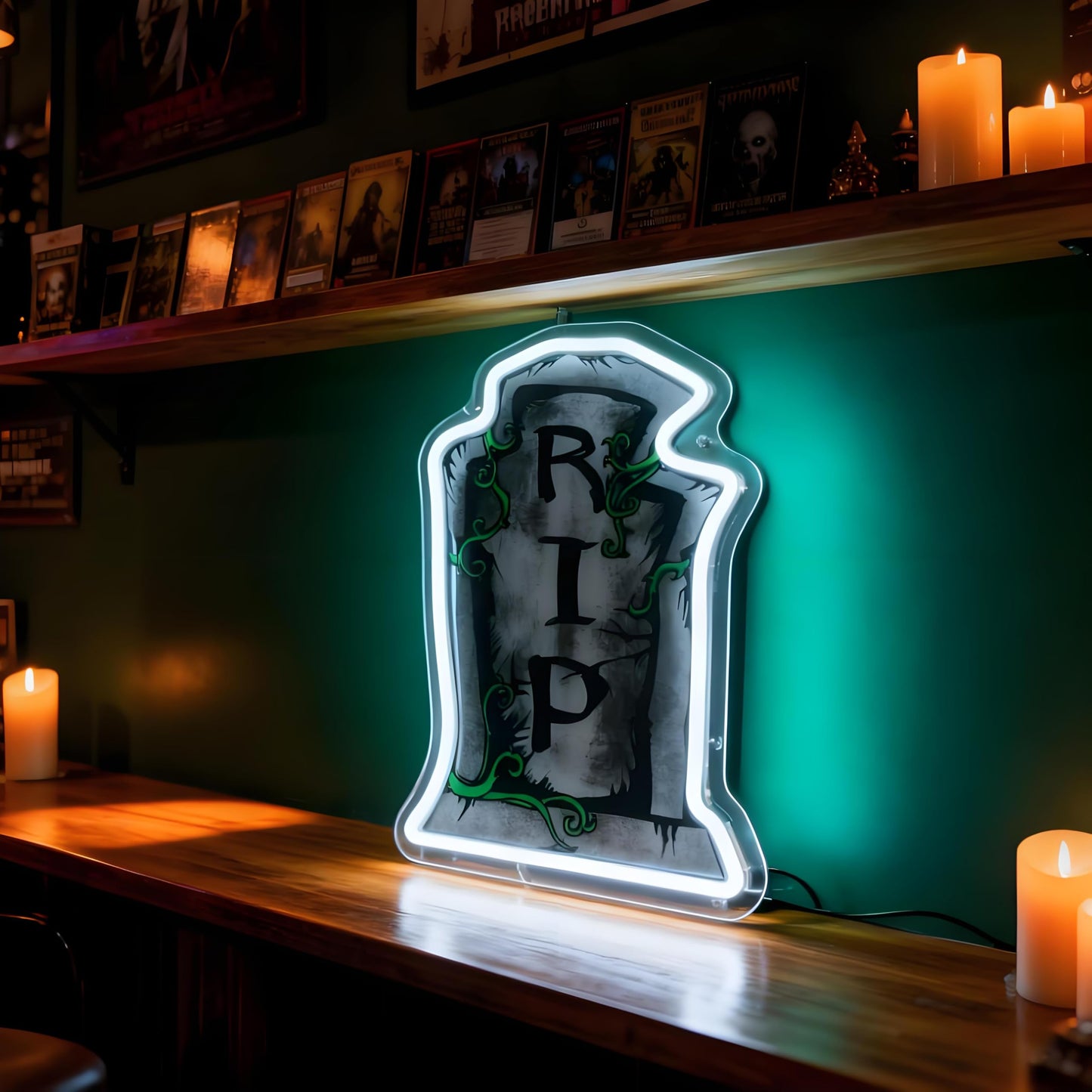 RIP Tombstone Shape LED Neon Sign - USB Powered Spooky Decor for Haunted House Party Bedroom, Halloween Neon Light Wall Table Accent, 13.97x 9.25 in
