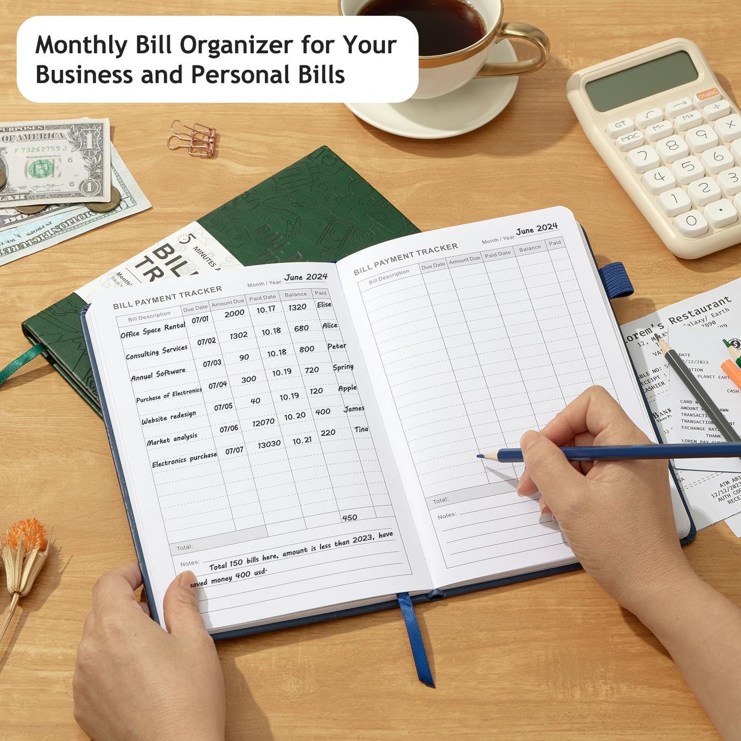Bill Tracker Notebook - Monthly Bill Organizer & Planner for Personal Budgeting Financial, Payments Checklist Organizer Used Easily for Senior Home Office, 5.8" x 8.5", Navy Blue