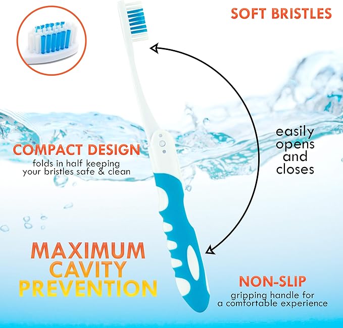 Blue-Green Travel Toothbrush Kit (2 Pack-Soft) - Portable, Folding, Collapsible, Built-in Cover, Perfect for Hiking, Camping, and Traveling