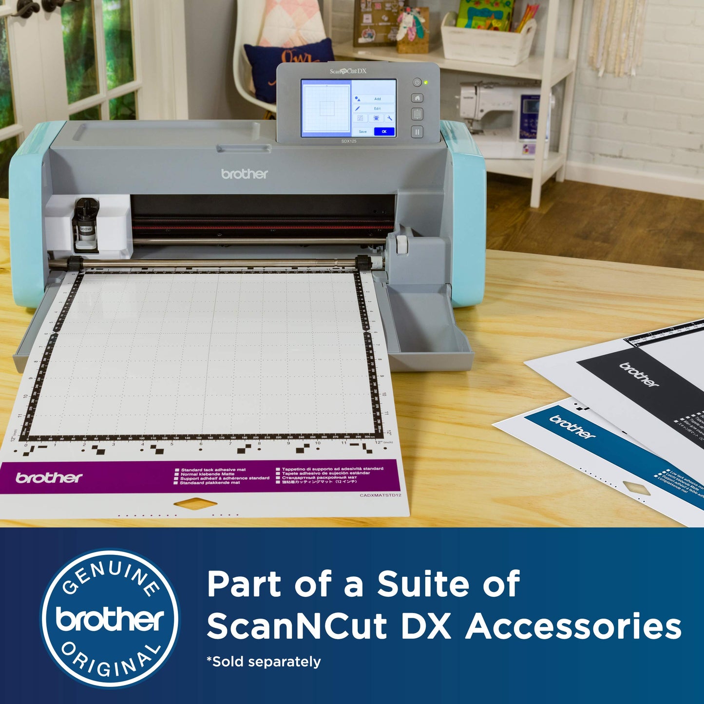 Brother ScanNCut DX Mat CADXMATSTD12, 12" x 12" Standard Tack Adhesive for Cardstock, Vinyl, Foam and More, Replacement Accessory