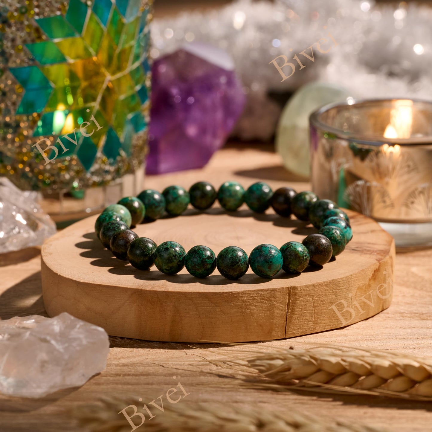 African Turquoise - Evolution - 8mm Beaded Bracelets for Women Handmade Semi Precious Natural Stone Stretch Elastic Jewelry Yoga Protection Gifts