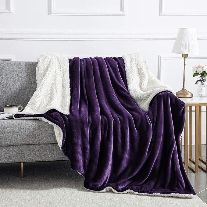 IR Imperial Rooms Purple Sherpa Blankets Queen Size for Bed - Wholesale Bulk Pack of 9 Sherpa Blankets - Soft Fluffy Throw Blanket for Hotels, Guest Bedroom, 90x90 Inches